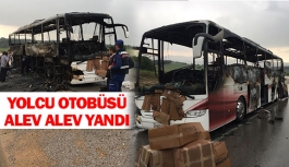 Yolcu otobüsü alev alev yandı  