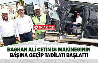 Başkan Ali Çetin iş makinesinin başına geçip tadilatı başlattı