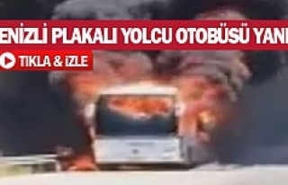Denizli plakalı yolcu otobüsü yandı