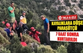 Kayalıklara düşen paraşütçü 7 saat sonra kurtarıldı