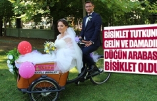 Bisiklet tutkunu gelin ve damadın düğün arabası...